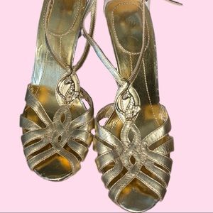 Gold baby phat rhinestone wedges